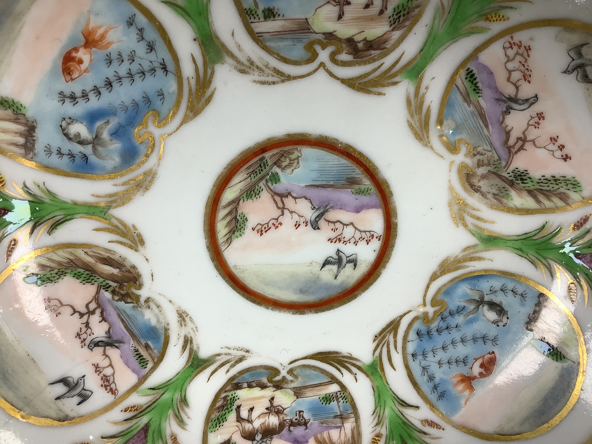 An unusual Chinese famille rose tea bowl and saucer, 18th century, saucer diameter 14cm